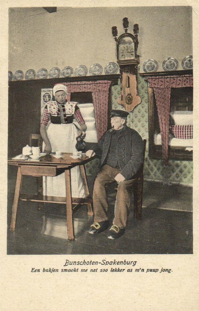 Bunschoten-Spakenburg - man vrouw klederdracht - 1925 gelope, Verzamelen, Ansichtkaarten | Nederland, Ongelopen, Zeeland, Voor 1920