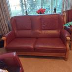 Lederen /eiken 2 zitsbank + 1 stoel, Huis en Inrichting, Ophalen, Gebruikt, Klassiek, 150 tot 200 cm