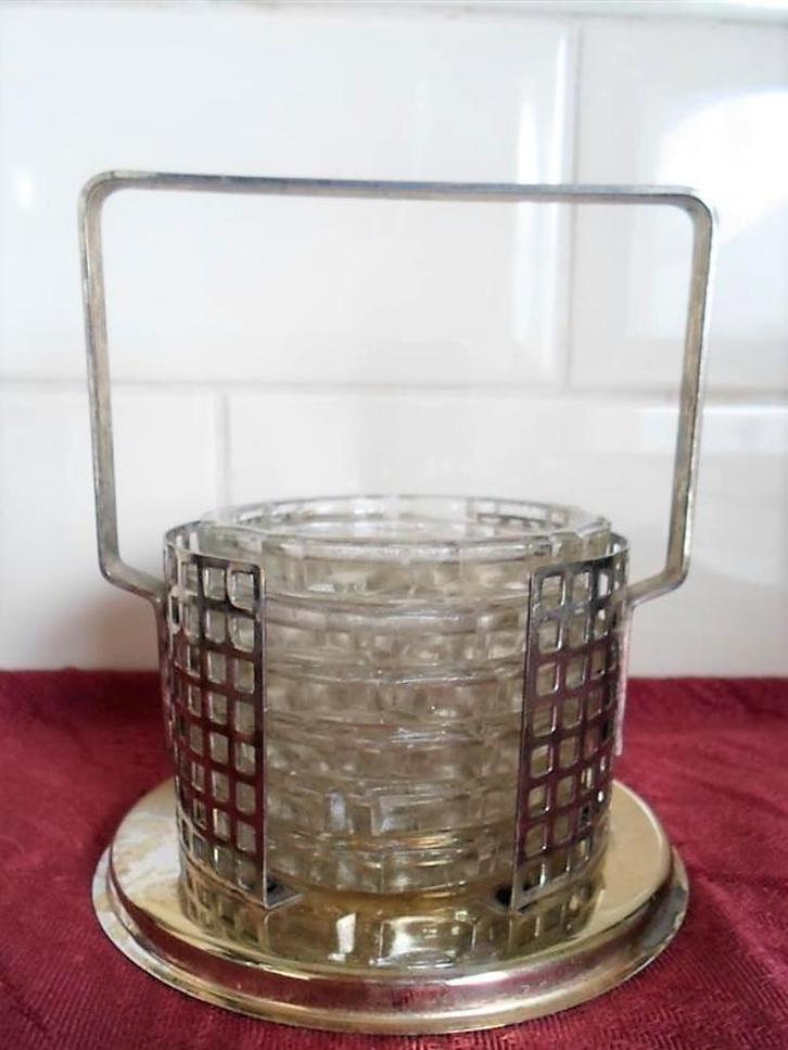 6 Glazen onderzetters in chromen houder. Jaren '60., Huis en Inrichting, Woonaccessoires | Onderzetters, Zo goed als nieuw, Glas of Kopje