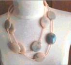 Lange ketting met platte gepolijste beige taupe stenen 60 c, Verstelbaar, Verzenden, Beige, Nieuw