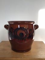 Vintage geglazuurd aardewerk potje, bloempot met oren, bruin, Ophalen, Gebruikt