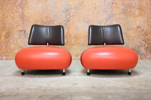 Als NIEUW! 2 rode leren Leolux Pallone design fauteuils, Huis en Inrichting, Fauteuils, Zo goed als nieuw, Leer, 75 tot 100 cm