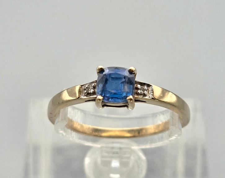 Gouden Vintage ring edelsteen tanzaniet en diamant. 2025/827, Sieraden, Tassen en Uiterlijk, Ringen, Zo goed als nieuw, Dame, 18 tot 19