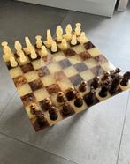 Antieke marmeren schaakspel – bruin/crème, Ophalen of Verzenden