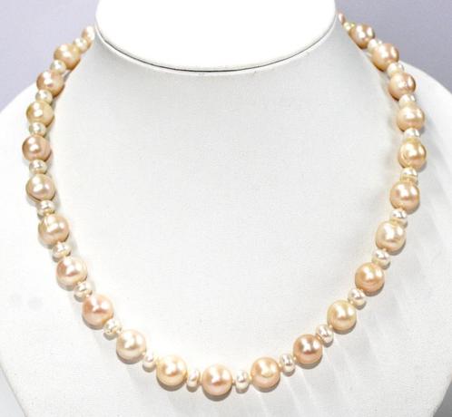 Schitterende Sterling Zilver Zoetwater Parel Ketting 47 CM, Sieraden, Tassen en Uiterlijk, Antieke sieraden, Ketting, Zilver, Met edelsteen