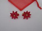 Oorbellen kerstster bloem rood emaille, Verzenden, Zo goed als nieuw