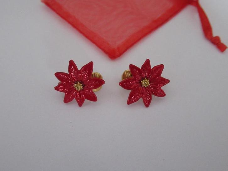 Oorbellen kerstster bloem rood emaille, Diversen, Kerst, Zo goed als nieuw, Verzenden