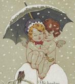 Nieuwjaar met engel onder een paraplu, Verzamelen, Ophalen of Verzenden, Voor 1920, Gelopen, Feest(dag)