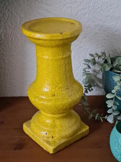 XL keramiek craquelé pilaar zuil standaard 30cm geel, Huis en Inrichting, Woonaccessoires | Zuilen en Pilaren, Zo goed als nieuw