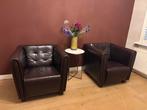 2 Donkerbruine Fauteuils van Kalfsleder, Ophalen, Gebruikt, 50 tot 75 cm, Leer