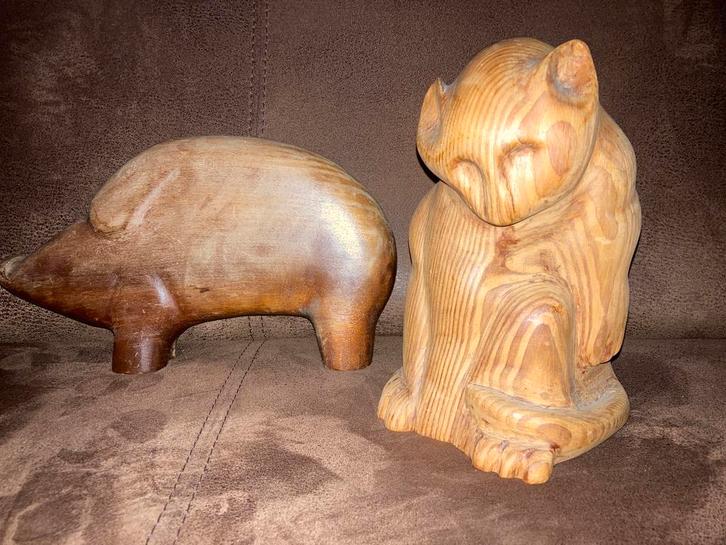 Houtsnijwerk Beelden Aapje en Varken Handgemaakt PPSTK, Antiek en Kunst, Kunst | Beelden en Houtsnijwerken, Verzenden