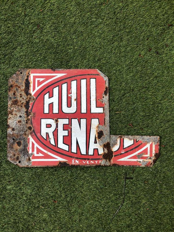 Emaille Huile Renault Bord - Vintage Garage Decoratie, Antiek en Kunst, Antiek | Emaille, Ophalen of Verzenden