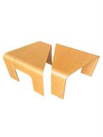 Set van 2 plywood bijzettafels van het design merk Ekornes, Ophalen, 50 tot 100 cm, Zo goed als nieuw, Overige vormen