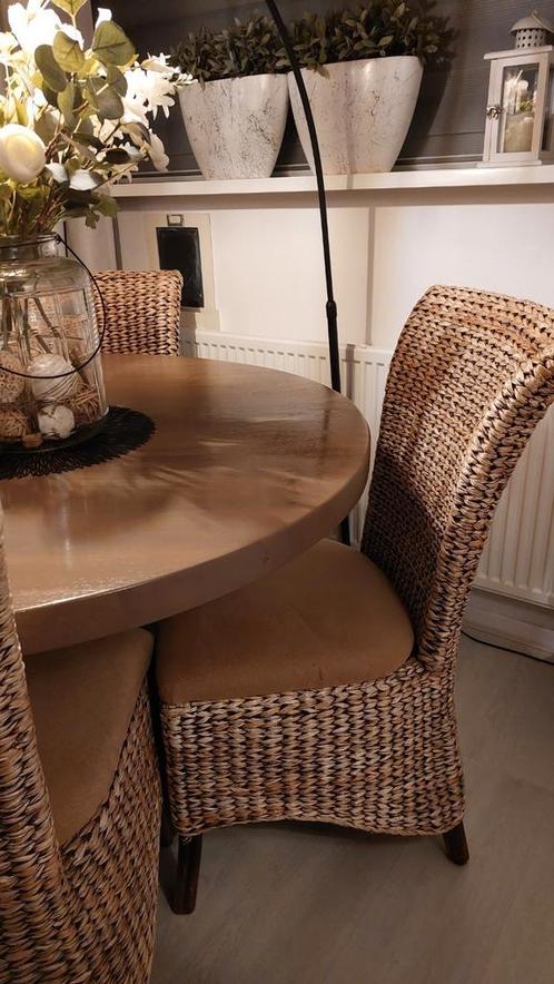 4 x Bananenblad eetkamerstoelen, Huis en Inrichting, Stoelen, Zo goed als nieuw, Vier, Riet of Rotan, Stof, Overige kleuren, Ophalen