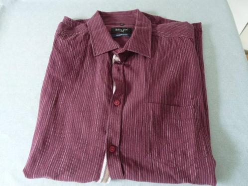 Bruin-rood met fijne witte streep overhemd korte mouw mt 45-, Kleding | Heren, Grote Maten, Zo goed als nieuw, Overhemd, Overige kleuren