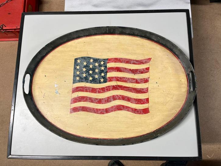 Groot Antiek Zinken Dienblad - 66x54cm, Antiek en Kunst, Curiosa en Brocante, Ophalen of Verzenden