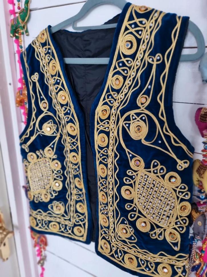 India hippie Afghaanse waistcoat spiegeltjes gilet vintage, Kleding | Dames, Bodywarmers, Zo goed als nieuw, Maat 38/40 (M), Blauw