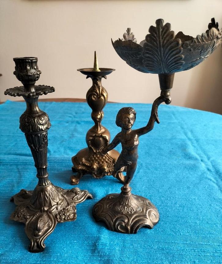 Leuke kandelaars 3 stuks, Antiek en Kunst, Antiek | Kandelaars, Koper of Brons, Ophalen of Verzenden