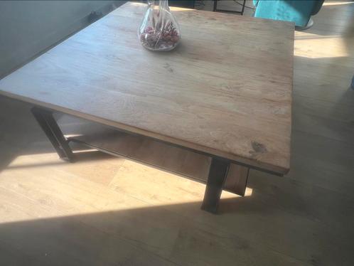 Salontafel Gietijzer eiken handgemaakt Artistiek Bekhoven, Huis en Inrichting, Tafels | Salontafels, Minder dan 50 cm, 50 tot 100 cm