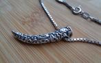 zilveren ketting met bewerkte olifant tand hanger [068], Met hanger, Verzenden, Zo goed als nieuw, Zilver