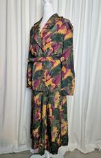 Elegante vintage plissé jurk, bladeren print, maat 46, Verzenden, Maat 46/48 (XL) of groter, Zo goed als nieuw, O-batel