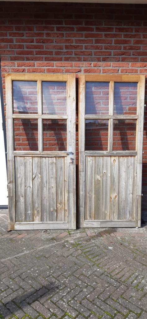 Dubbele houten deuren tuinhuis, blokhut, overkapping, schuur, Tuin en Terras, Tuinhuizen, Gebruikt, Blokhut, Hout, 250 tot 500 cm