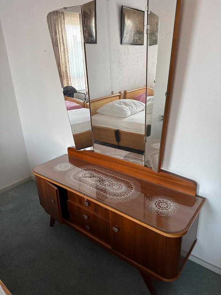 Vintage Kaptafel met Klapspiegels, Huis en Inrichting, Kasten | Dressoirs, Gebruikt, 100 tot 150 cm, 25 tot 50 cm, Met lade(s)