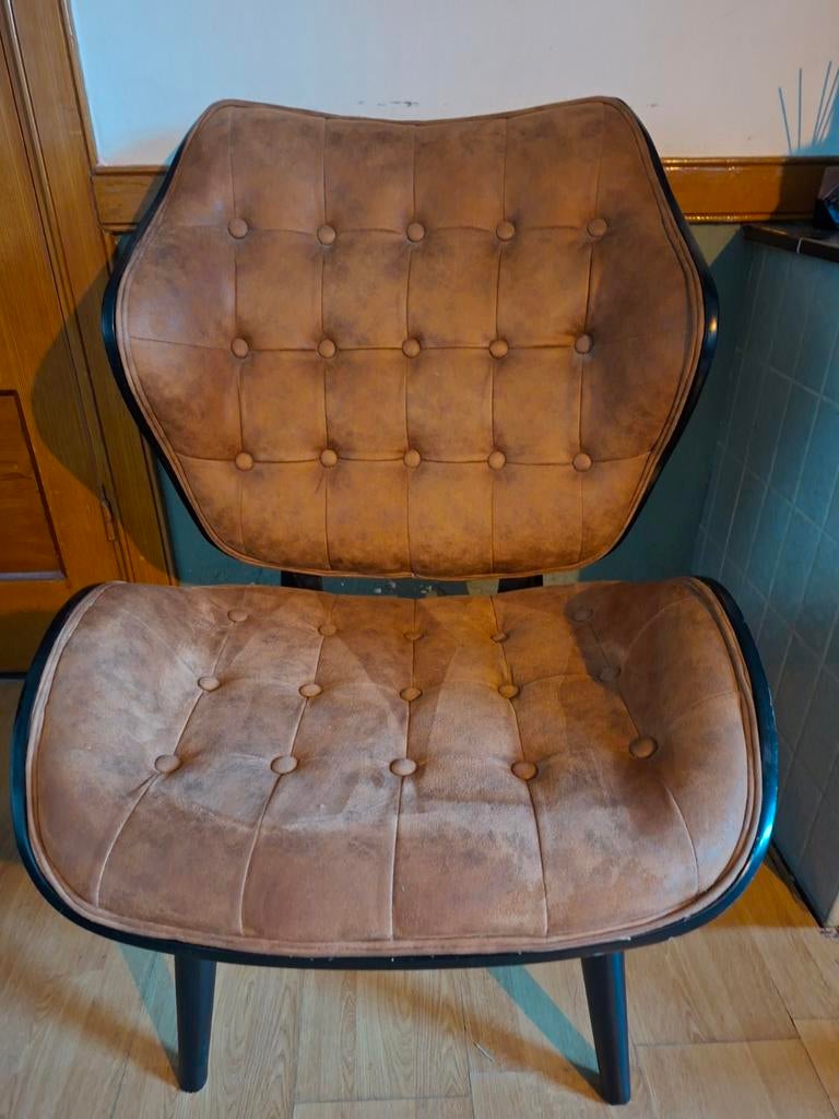 Industriële stoel , loungestoel, retro, fauteuil, Huis en Inrichting, Gebruikt, Bruin, Ophalen of Verzenden, Eén