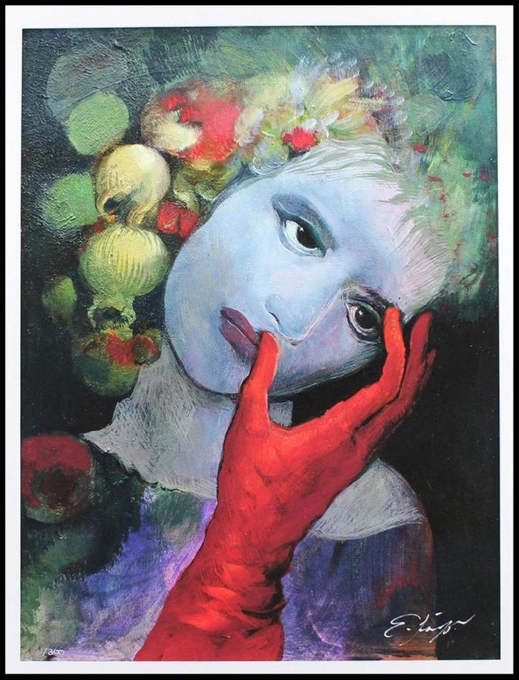 # Ernst Fuchs # Zeldzaam Elegant Werk "Dromende Vrouw" Handg, Antiek en Kunst, Kunst | Schilderijen | Klassiek, Ophalen of Verzenden