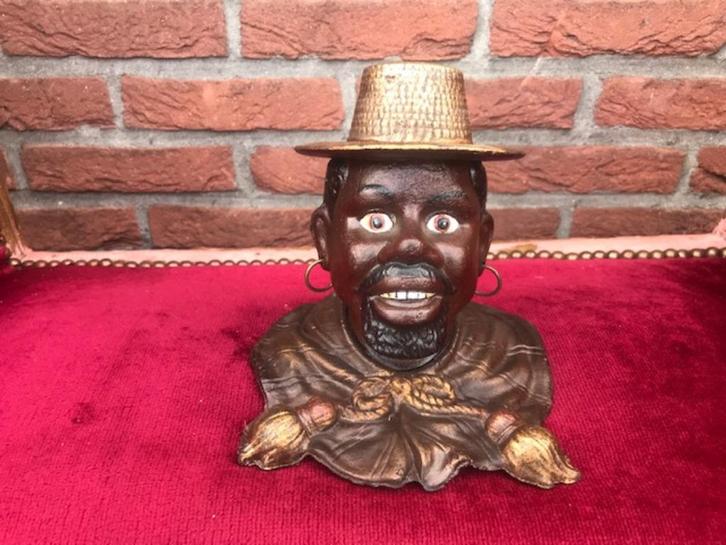 gietijzeren houder/ beeld, man met openslaande hoed, Antiek en Kunst, Curiosa en Brocante, Ophalen of Verzenden