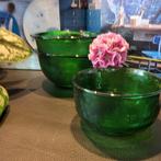 3 Groene Arcopal Sierra schaaltjes. 2 met handvaten, Ophalen of Verzenden