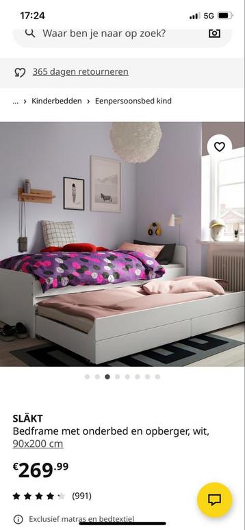 Ikea Bedframe met onderbed en opberger - 90x200 - afbeelding 4