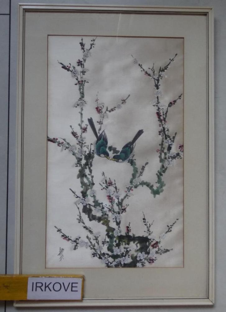 TWEE VOGELS GESCHILDERD OP ZIJDE * Gesigneerd *, Antiek en Kunst, Kunst | Niet-Westerse kunst, Verzenden