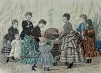 Lithografie La Mode Illustrée vrouwen en kinderen, Antiek en Kunst, Ophalen of Verzenden