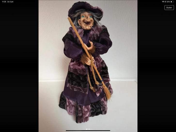 Heks met bezem - decoratie, Verzamelen, Poppetjes en Figuurtjes, Zo goed als nieuw, Ophalen of Verzenden