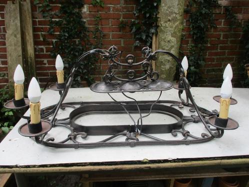 Lamp smeedijzer, hanglamp zwart 85 x 40 cm aan ketting met b, Huis en Inrichting, Lampen | Hanglampen, Gebruikt, Minder dan 50 cm