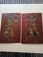 2 x houtsnijwerk wajangpop paneeltjes uit Indonesië ., Ophalen of Verzenden