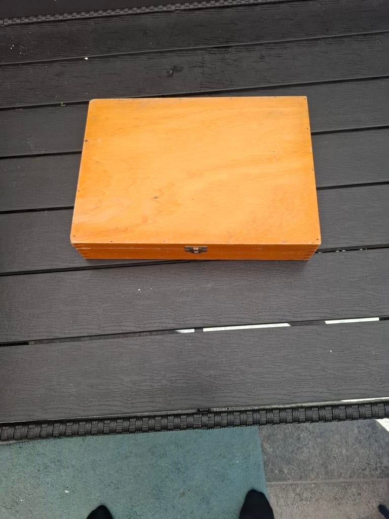 Vintage Houten Stempeldoos met Alfabet Stempels en Inkt, Ophalen of Verzenden, Gebruikt, Houten stempel