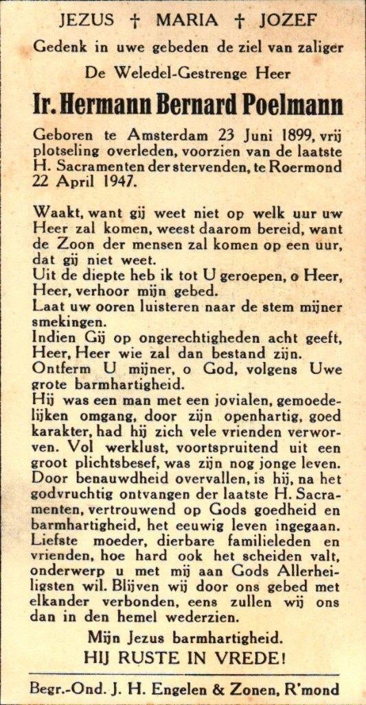 Poelmann Hermann Bernard Amsterdam 1899-1947 Roermond, Ophalen of Verzenden