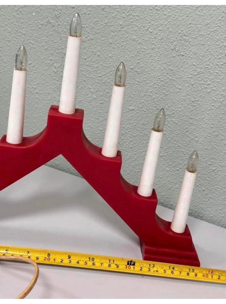 Vintage kerst kerstmis kandelaar licht lampjes staand rood, Gebruikt, Ophalen of Verzenden, H, H