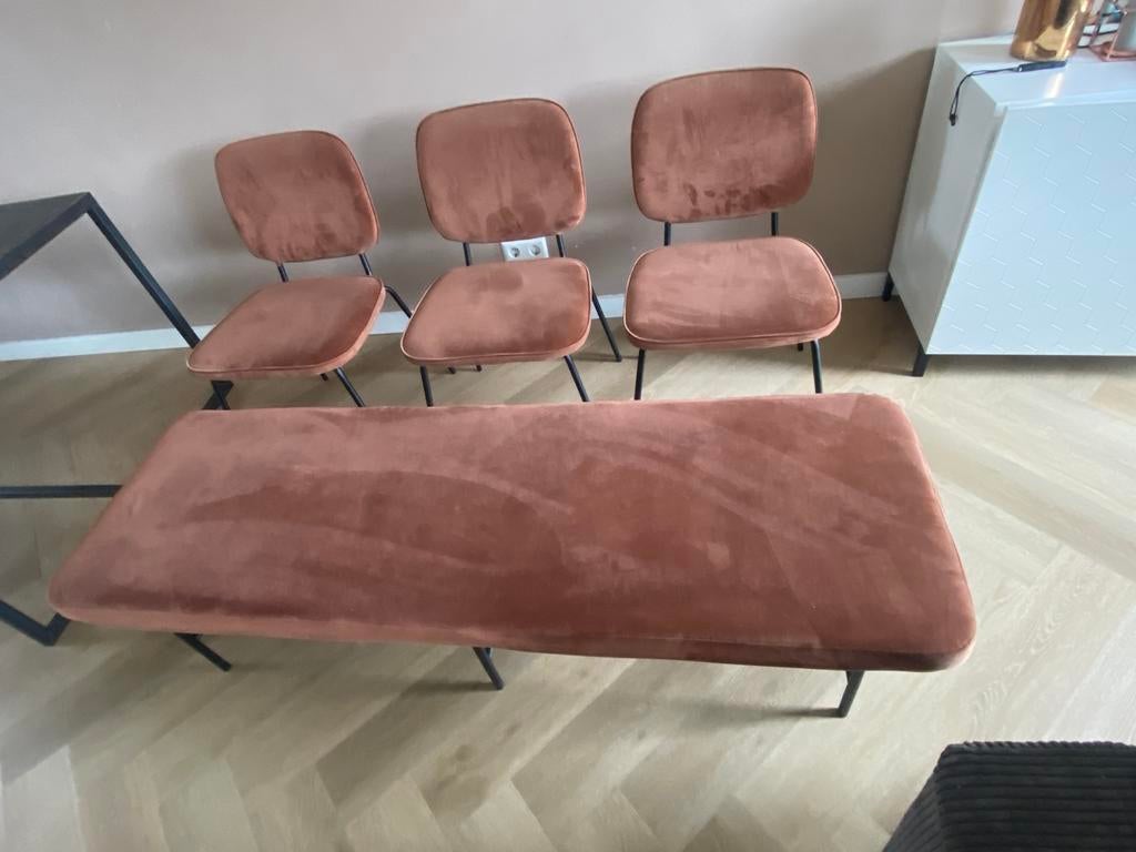 House Doctor eetkamerbank en 3 stoelen fluweel, Huis en Inrichting, Ophalen, Minder dan 75 cm, 150 tot 200 cm, Zo goed als nieuw
