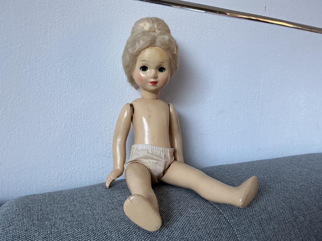Vintage pop met blond haar en beweegbare ledematen, Kinderen en Baby's, Speelgoed | Poppen, Gebruikt, Overige typen, Ophalen of Verzenden