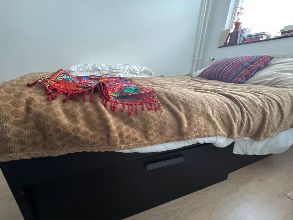 Zwart bedframe van IKEA, Ophalen, Zwart, Tweepersoons, 140 cm