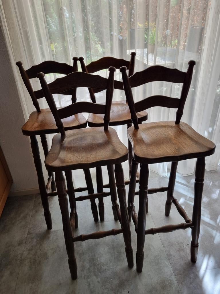 4 Vintage eiken barkrukken, Huis en Inrichting, Barkrukken, Ophalen, Gebruikt, 90 cm of meer, 4 krukken