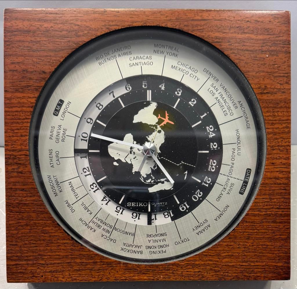 Seiko vintage quartz wereldklok buroklok, Gebruikt, Wekker of Tafelklok, ., Ophalen of Verzenden