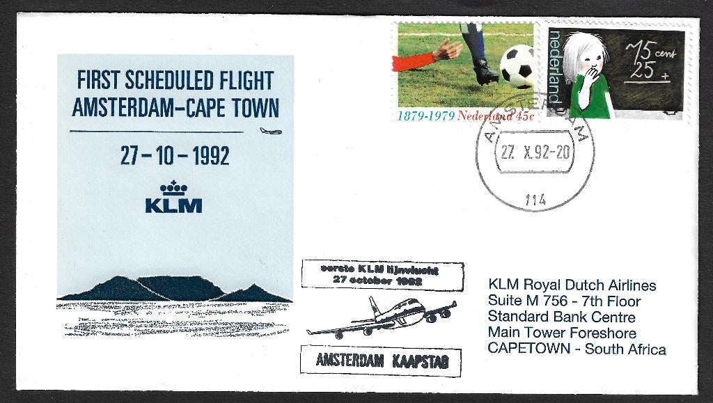 H-4 Eerste vlucht KLM Amsterdam-Kaapstad oktober 1992, Ophalen, Envelop