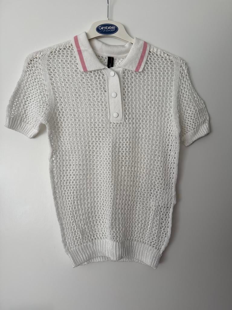 Polo shirt Marc Cain nieuw ! Roze randje maat N2 / 36, Wit, Ophalen of Verzenden, Zo goed als nieuw, Korte mouw