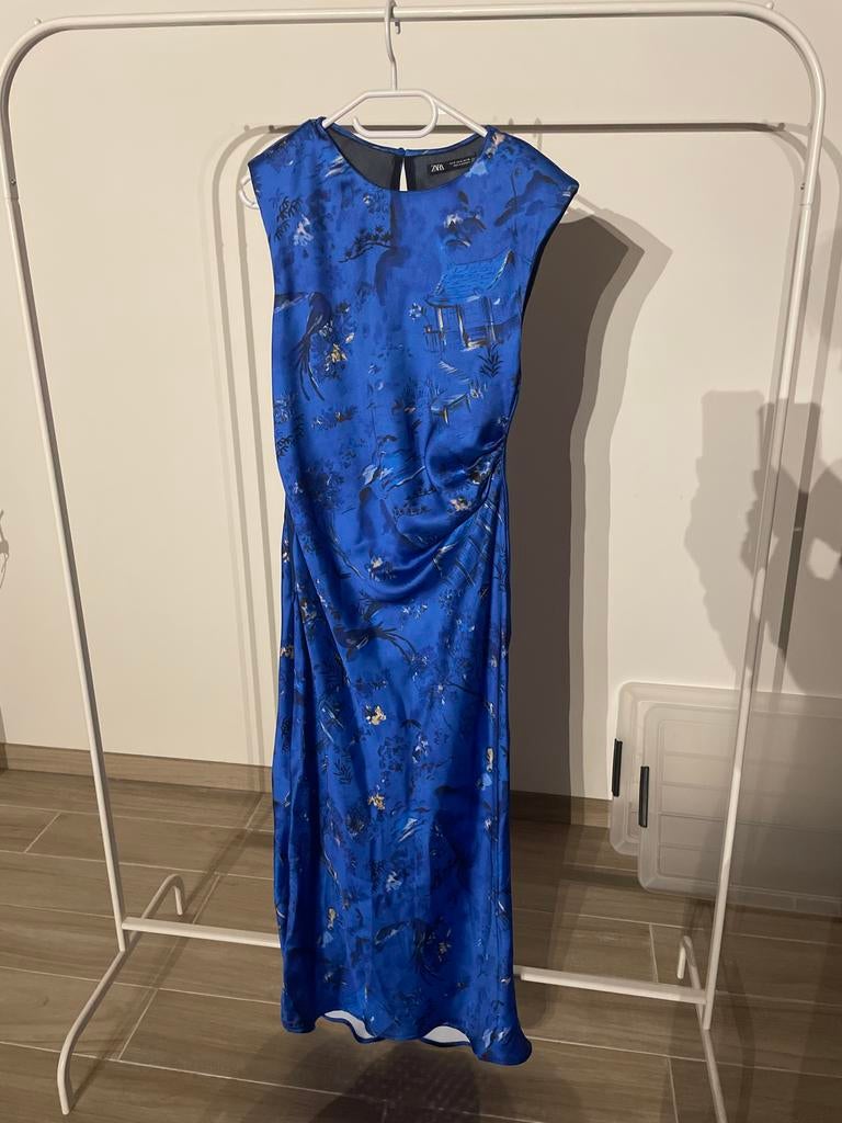 Zara jurk blauw met print, Kleding | Dames, Maat 38/40 (M), Blauw, Ophalen of Verzenden, Zo goed als nieuw