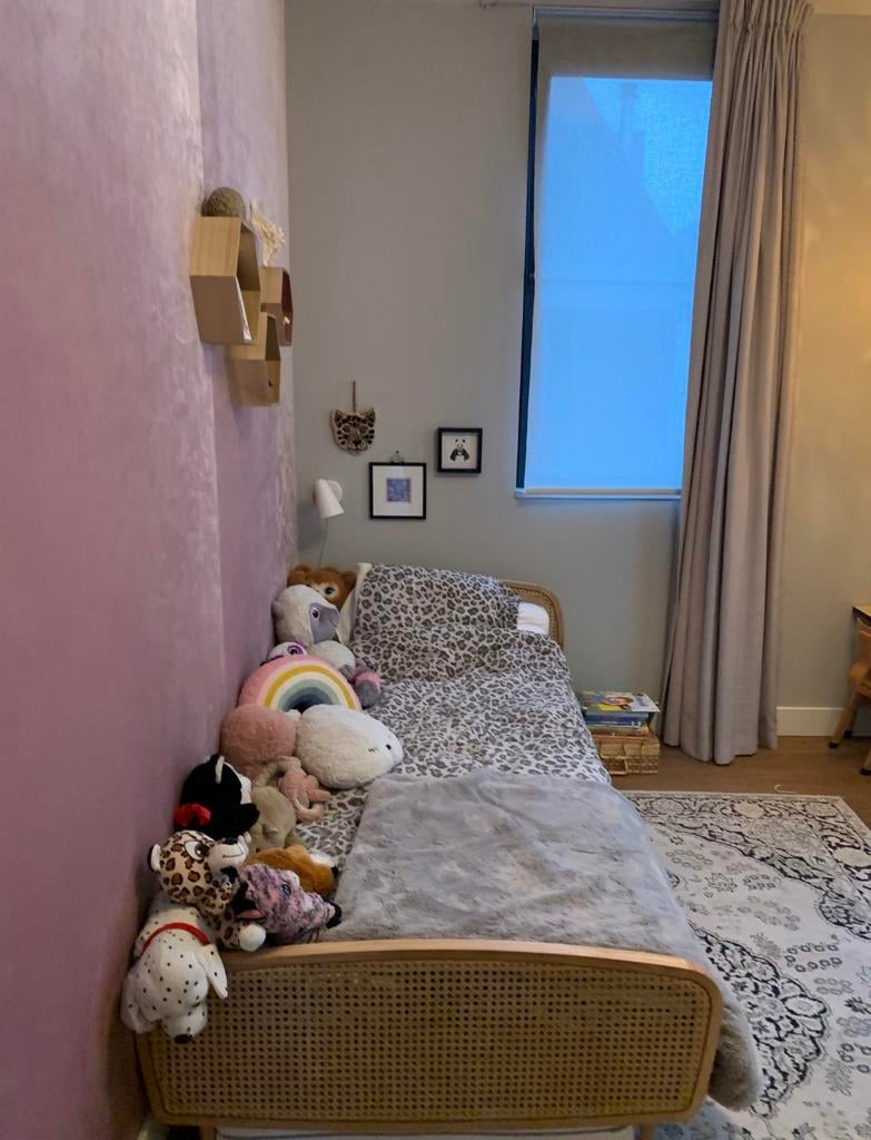 Bed 90 x 200 cm met rotan webing hoofdboard, 85 tot 100 cm, Zo goed als nieuw, 180 cm of meer, Ophalen