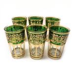 Vintage set 6 st. luxe cognac glazen groen art deco, Ophalen of Verzenden